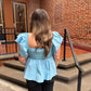 Everly Fluttered Ruffle Top in Baby Blue