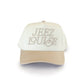 Jeez Louise Embroidered Trucker Hat in Khaki