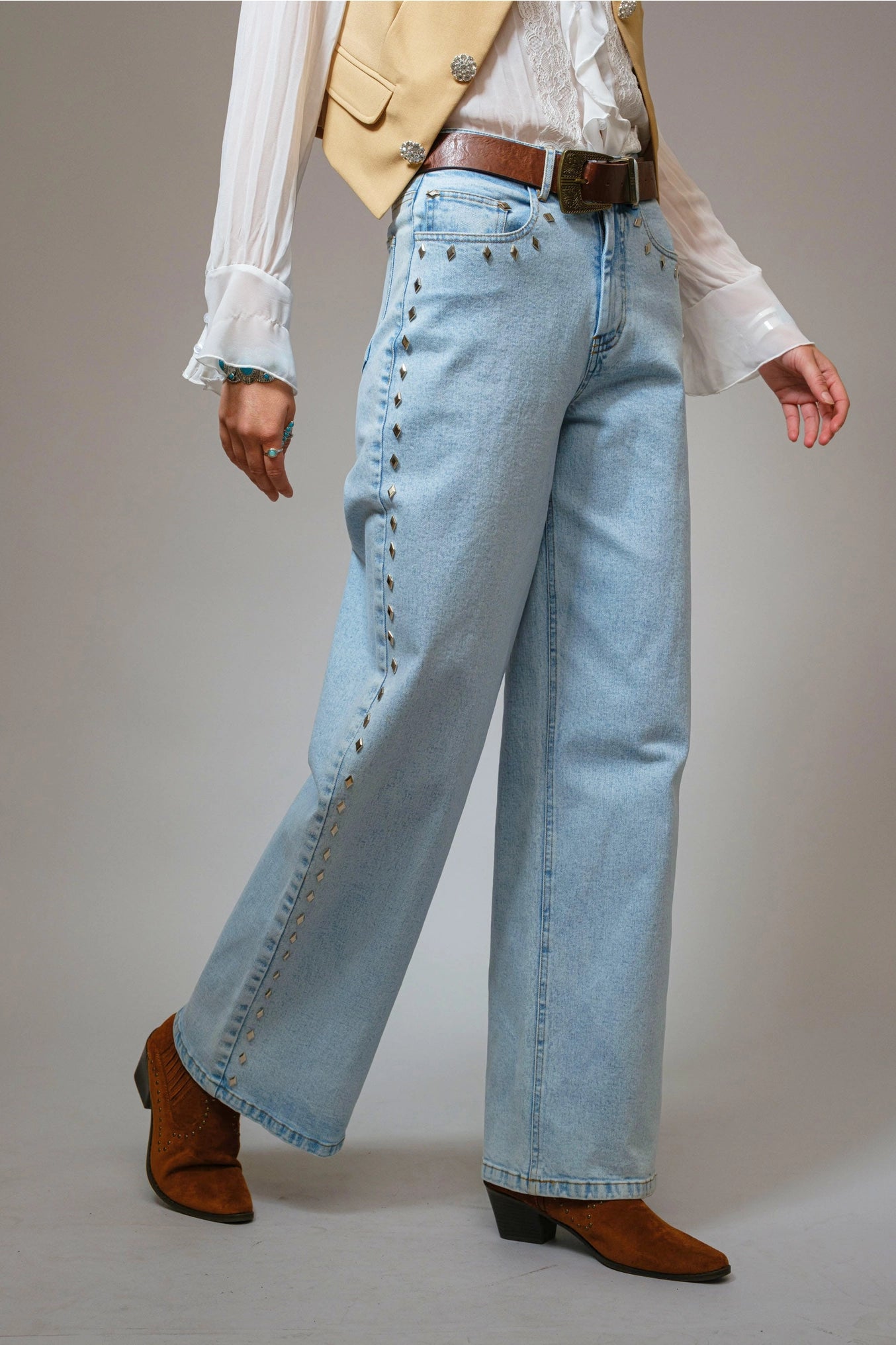 Laney Western Diamond Studded Straight Leg Jeans