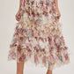 Joni Floral Ruffled Mesh Skirt in Ecru