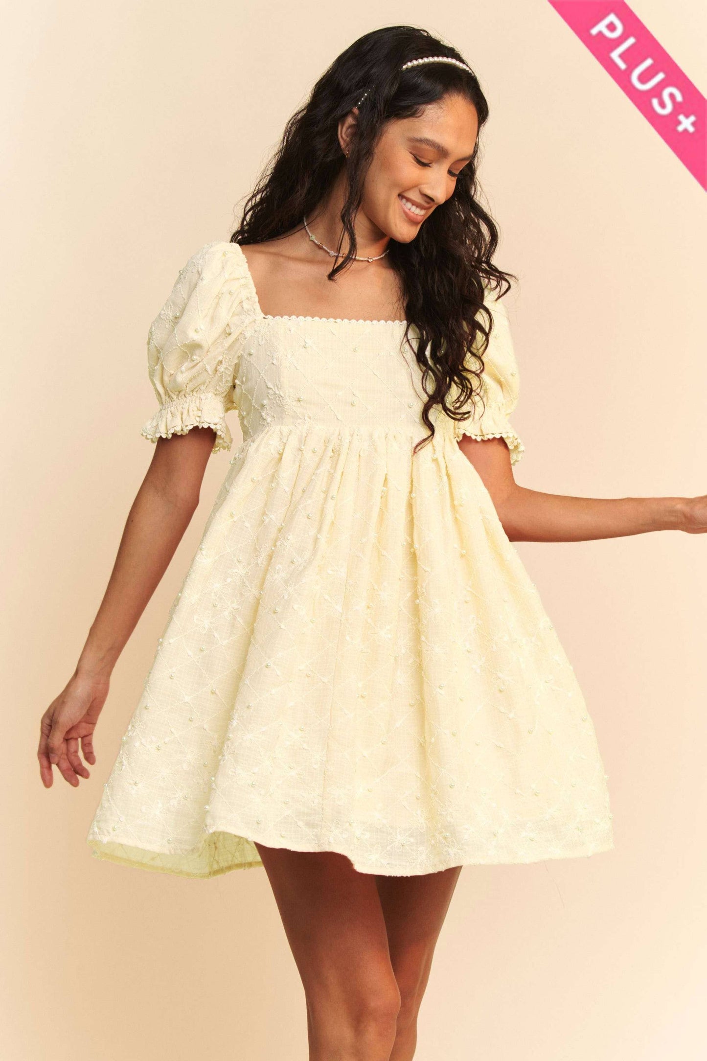 Lexi Flower Balloon Sleeve Mini Dress in Plus Size
