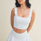 Blue Gingham Print Crop Tank with Lace Trim