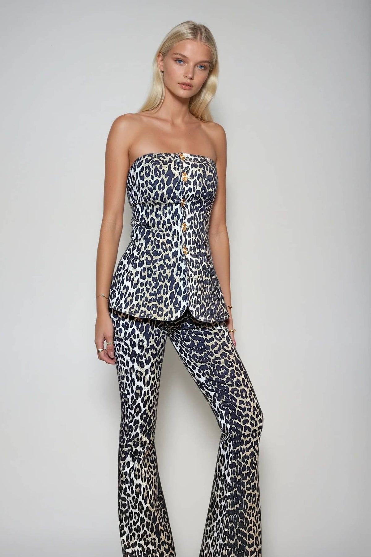 Ambria Leopard Print Stretch Denim Tube Top