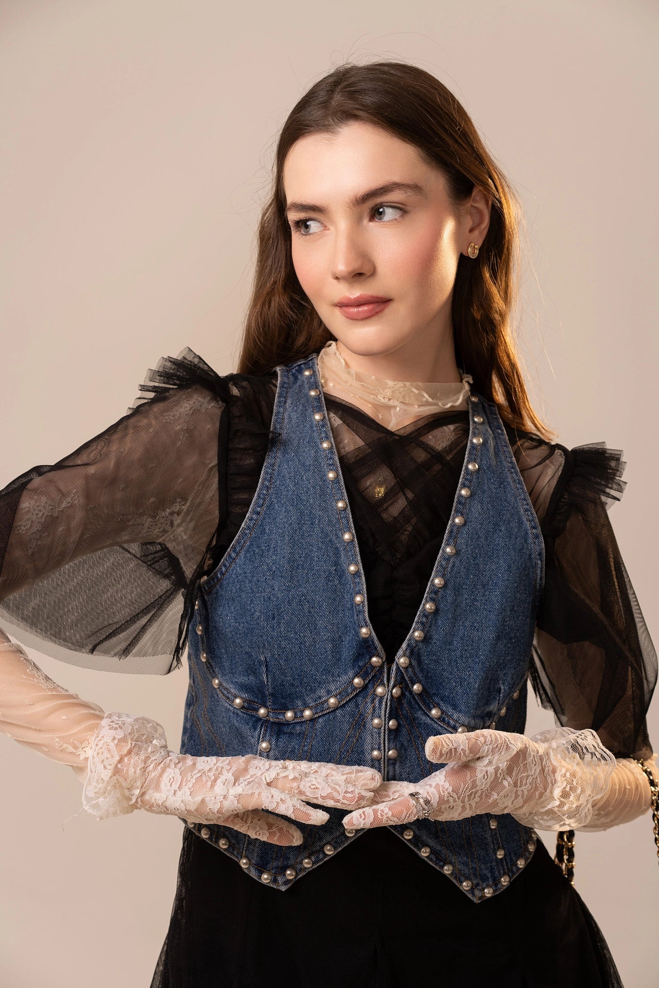 Toni Metal Stud Denim Bustier Top