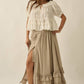 Tessa Solid Cotton Gauze Button-Front Ruffled Maxi Skirt in Stone