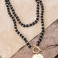 Multi Strand Wooden Beads Short Coin Necklace in Black and Gold