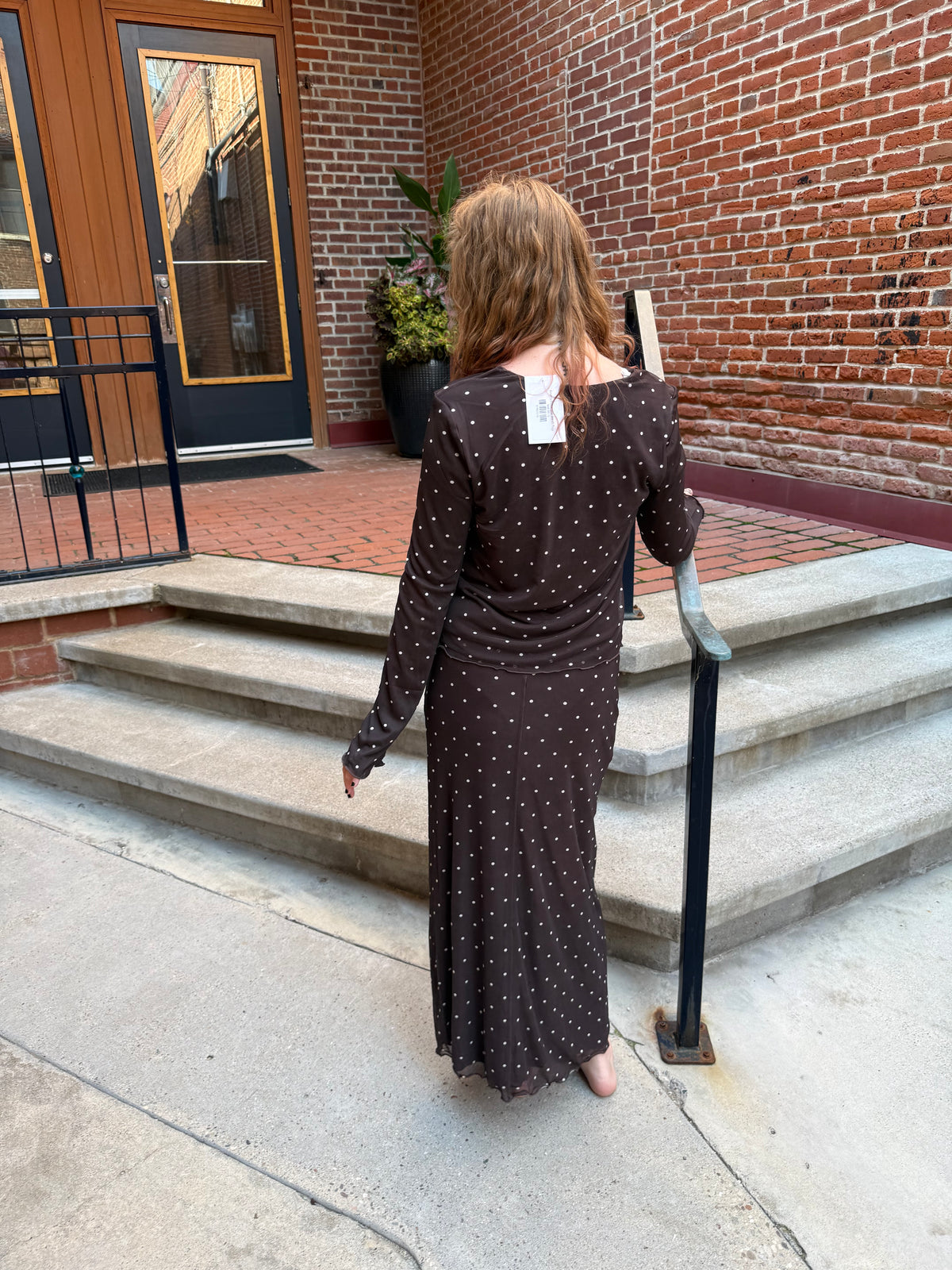 Eda Polka Dot Mesh Midi Skirt Dark Chocolate