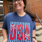 4th Of July Vintage Comfort Colors USA Stripe in China Blue