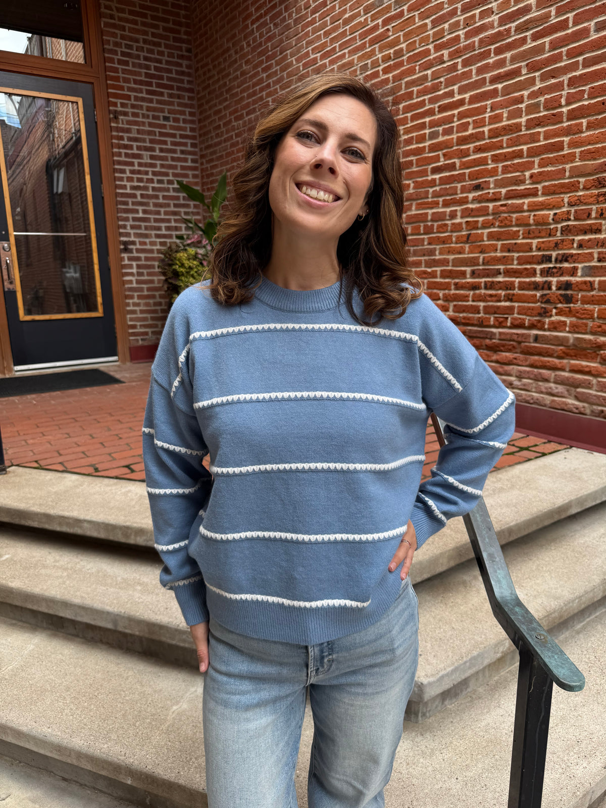 Hannah Striped Sweater in Light Blue