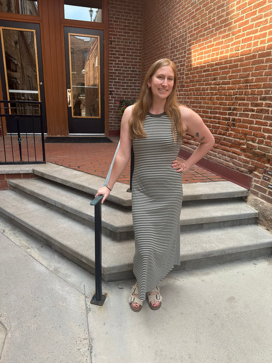 Goodwin Striped Midi Dress in Army Green