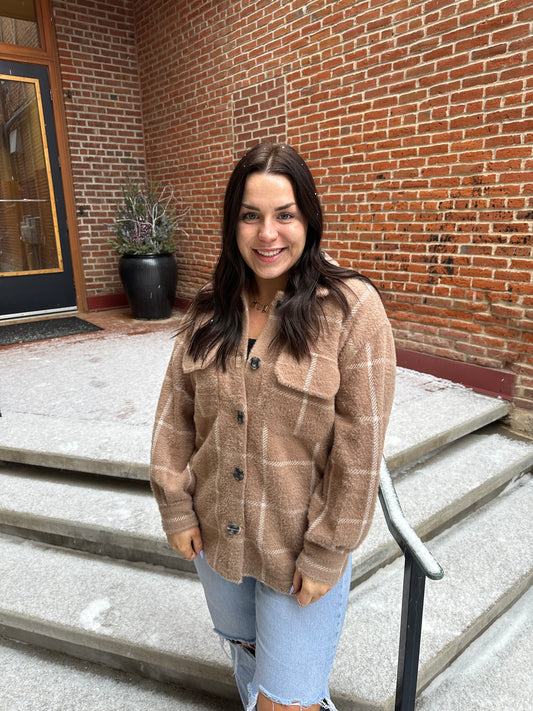 Toni Plaid Tucker Jacket in Heather Taupe