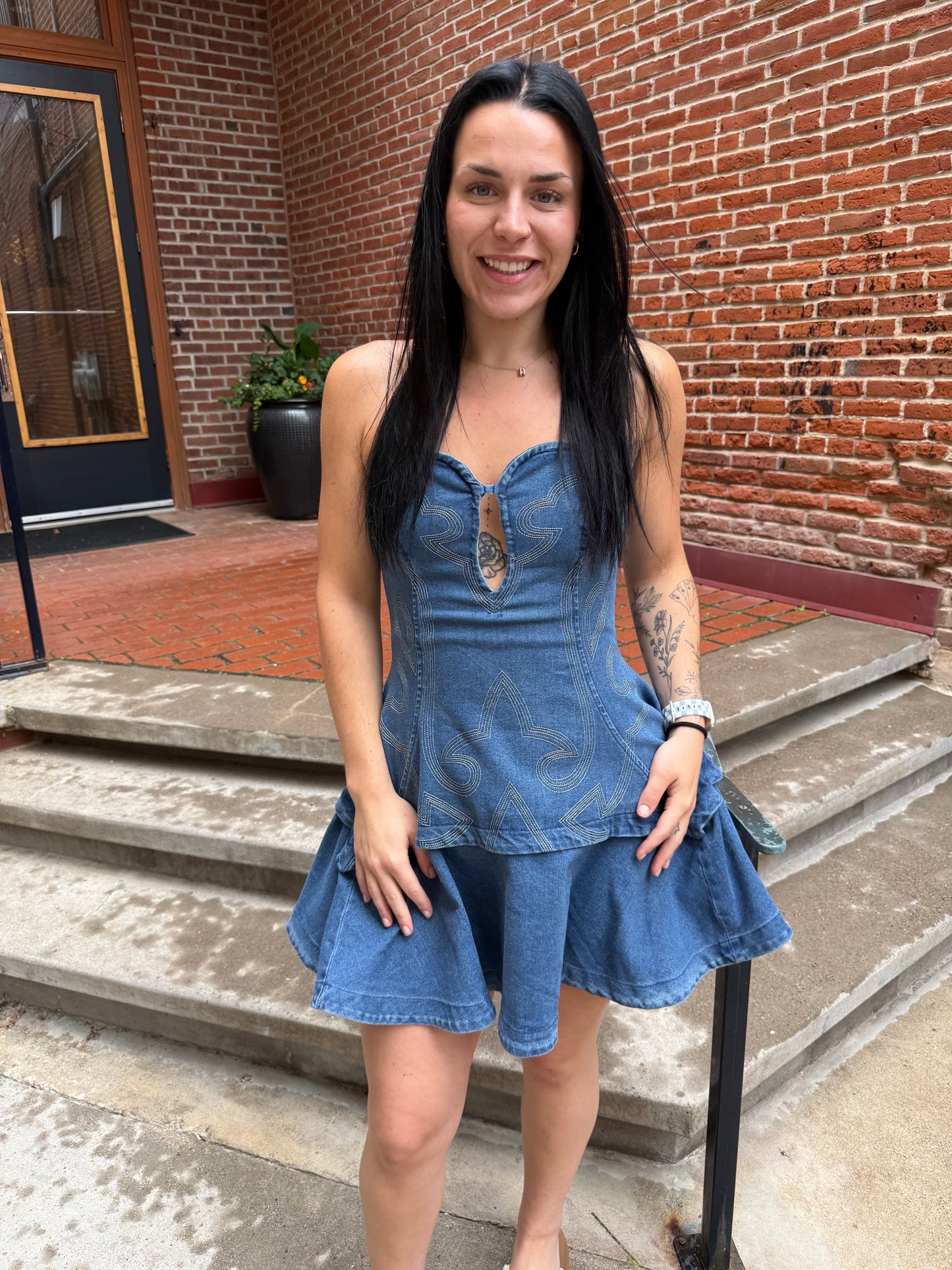 Sierra Western Stitch Sweetheart Denim Minidress