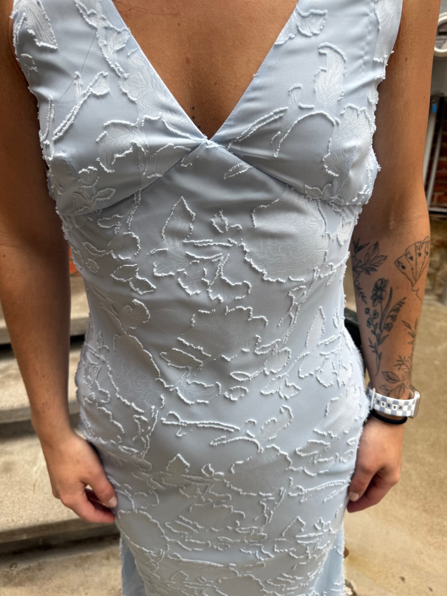 Lydia Floral Burnout Maxi Dress in Pale Blue