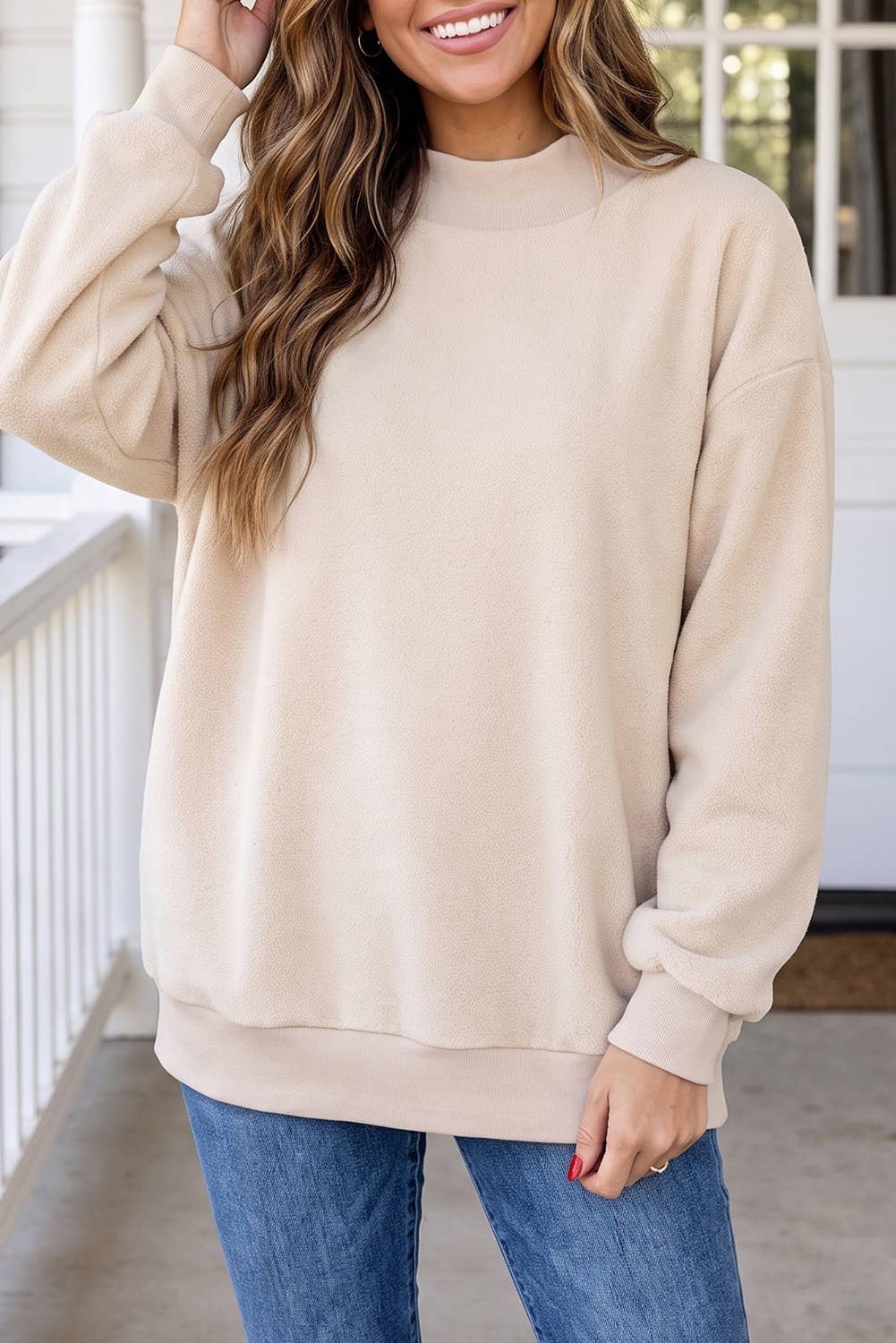 Brynna Mock Neck Oversized Sweatshirt in Oat