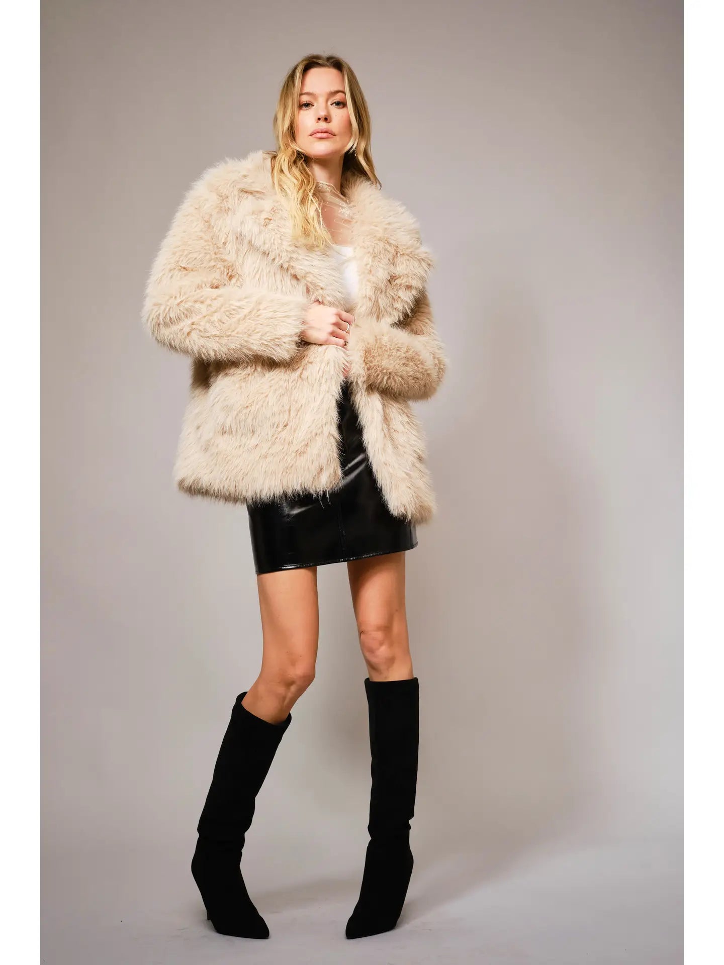 Diana Shaggy Notch Collared Faux Fur Coat