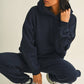 Jessica Plaid Side Stripe Oversized Pullover Hoodie in Navy