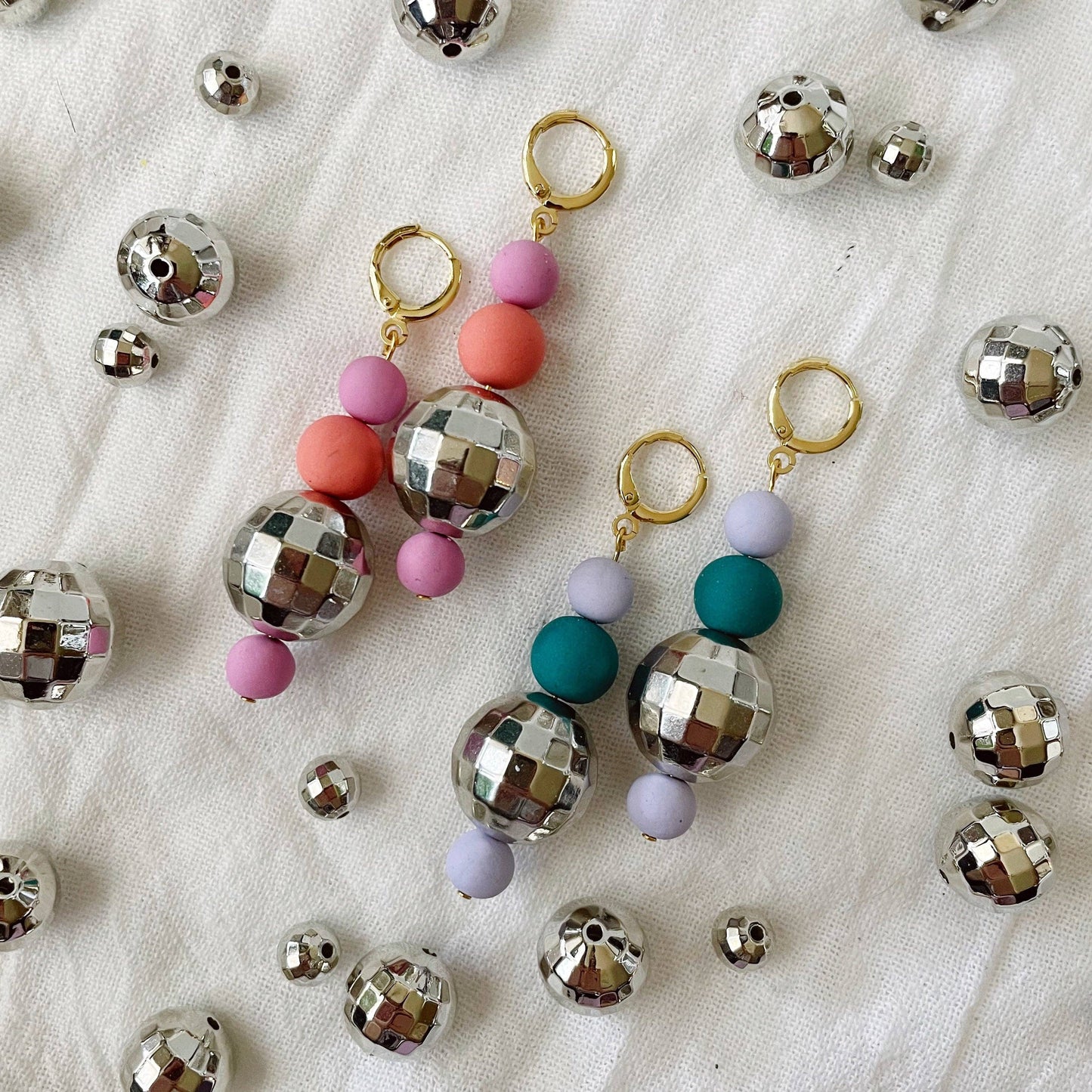 Disco Dangles in Polymer Clay Disco Ball Earrings in Cool