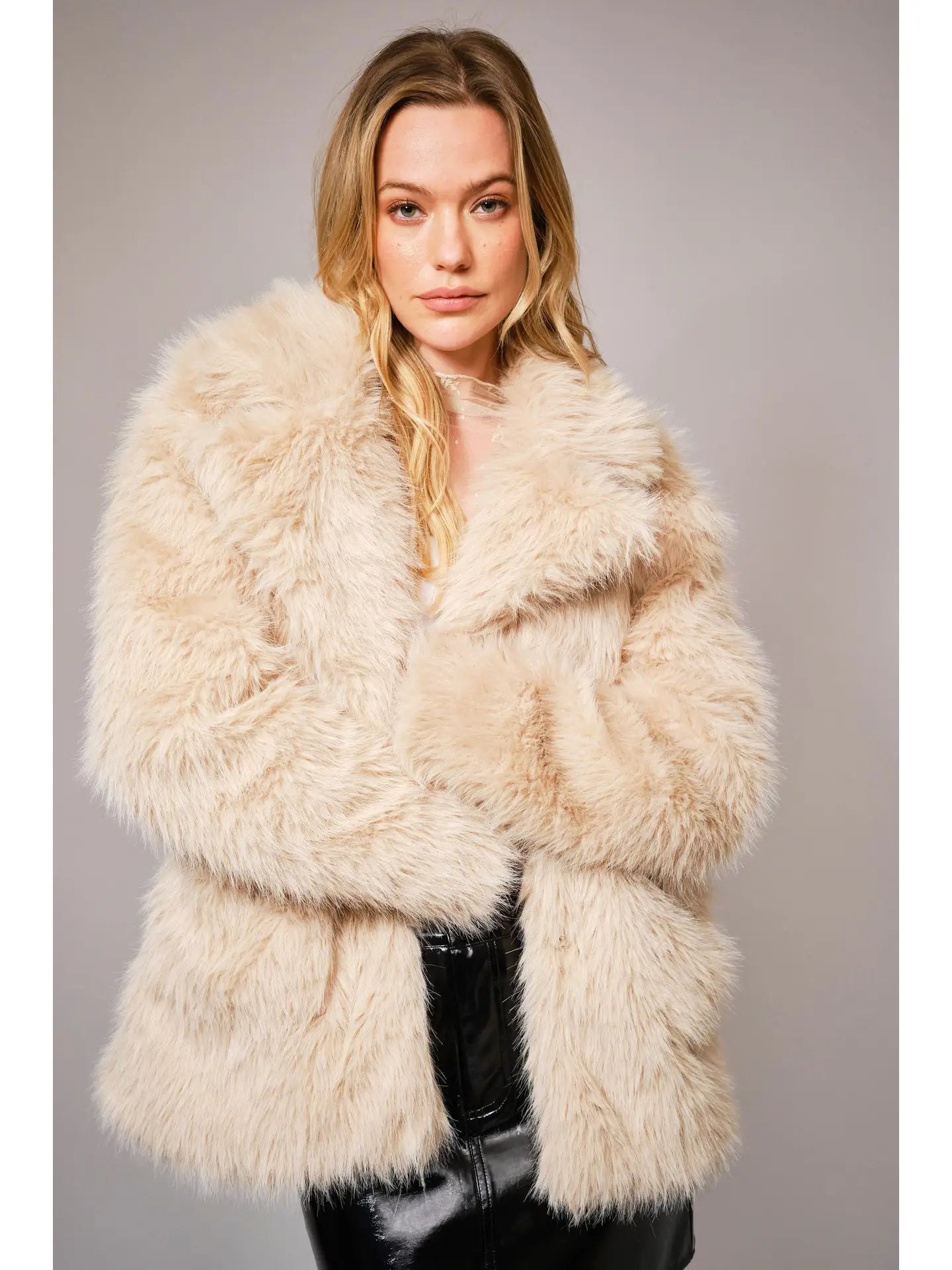 Diana Shaggy Notch Collared Faux Fur Coat