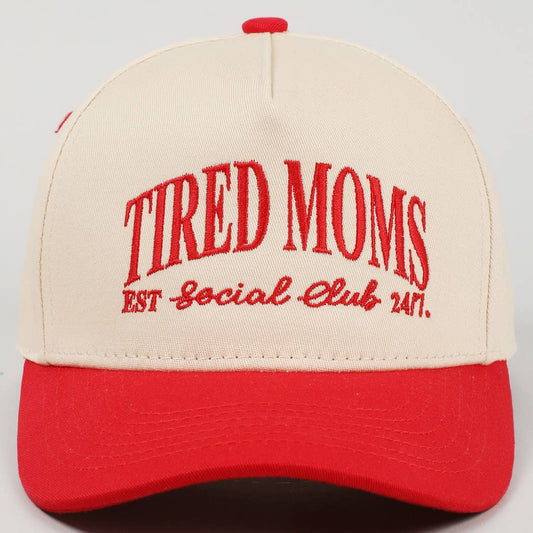 Tired Moms EST Social Club 24/7 Embroidery Cap in Red