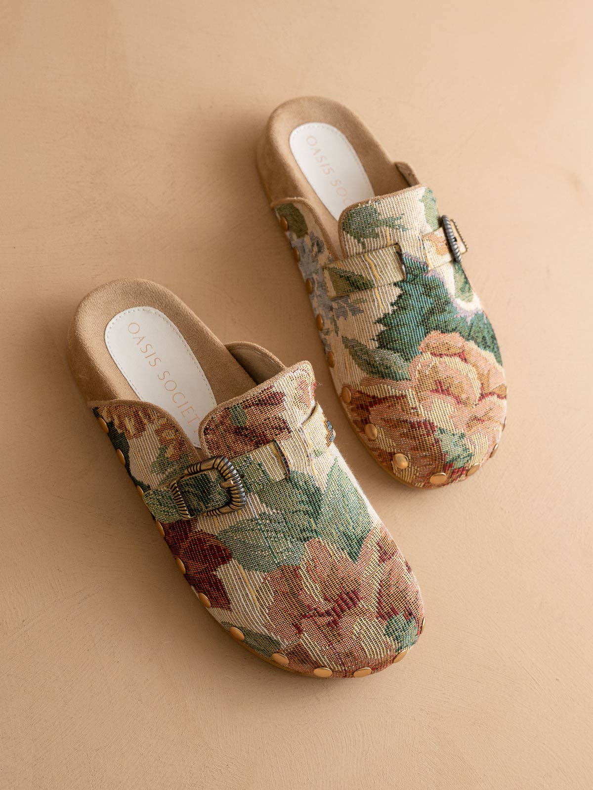 The Toni Floral Tapestry Studded Buckle Fall Clog