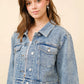 Josee Clear Crystal Crop Trucker Stretch Denim Jacket