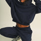 Jessica Plaid Side Stripe Oversized Pullover Hoodie in Navy