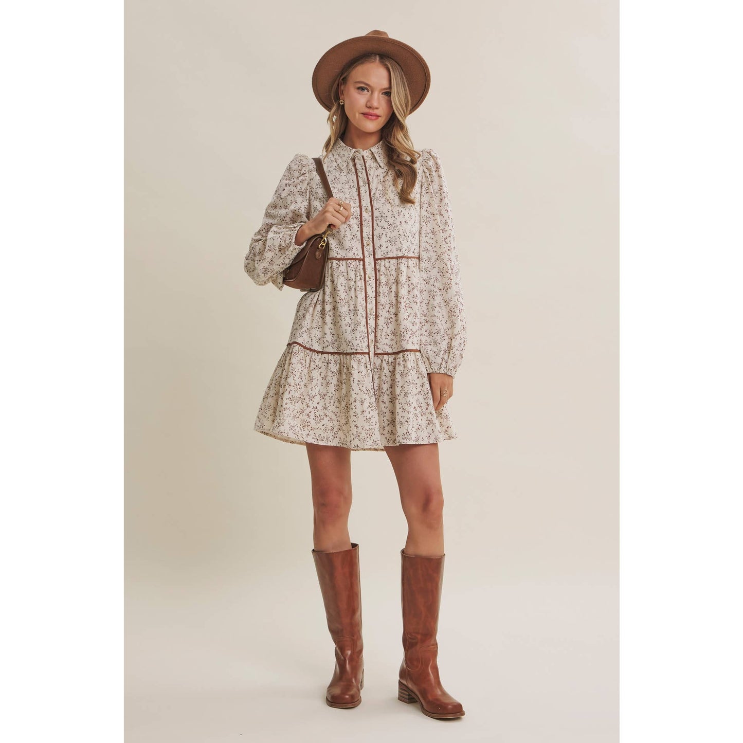 Autumn Bloom Floral Babydoll Mini Dress