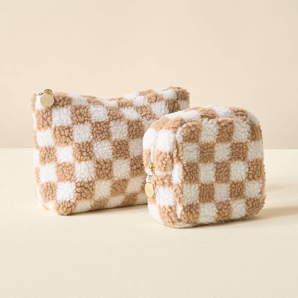 Teddy Pouch Large Check Tan