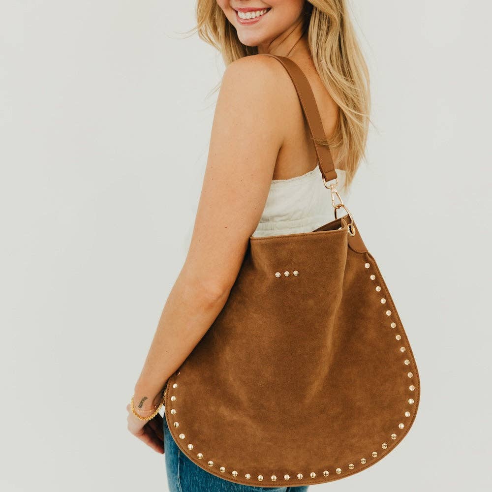 OG Rosalie Rivet Suede Hobo Bag in Black