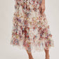 Joni Floral Ruffled Mesh Skirt in Ecru