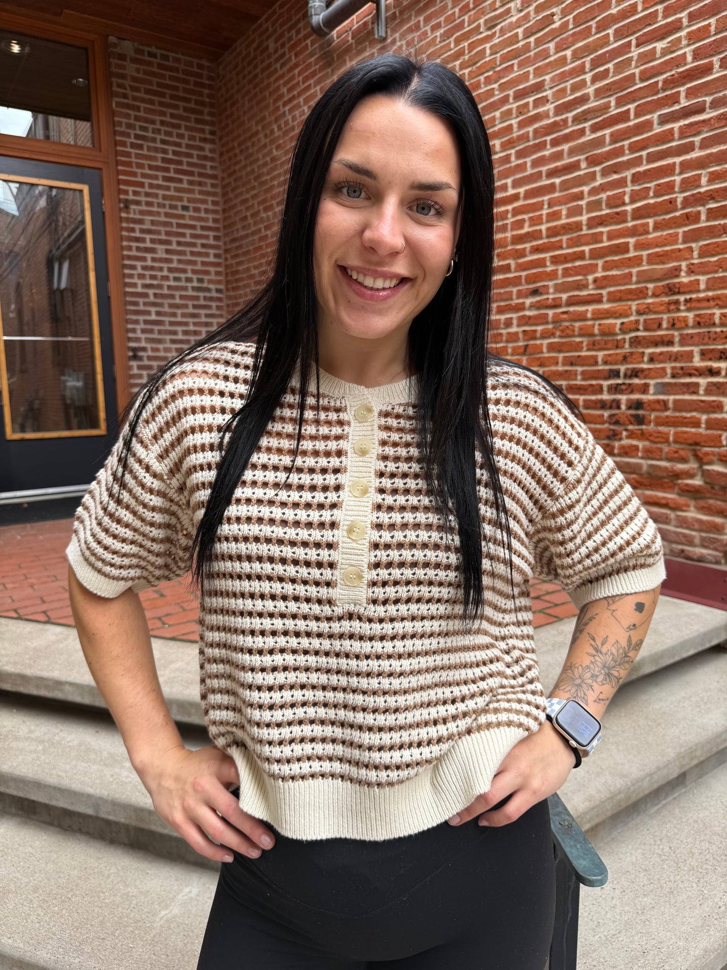 Kylo Striped Crochet Sweater in Taro