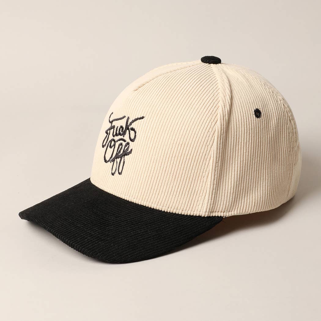 Fuck Off Corduroy Trucker Baseball Cap in Black
