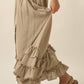 Tessa Solid Cotton Gauze Button-Front Ruffled Maxi Skirt in Stone