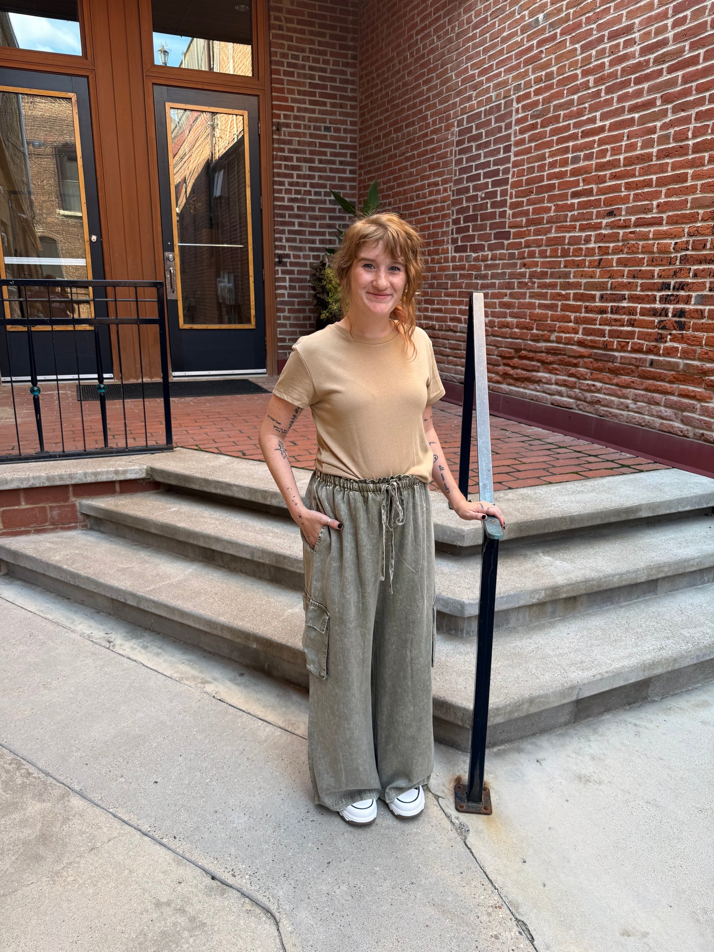 Washed Tencel Cargo Pants in Washed Olive