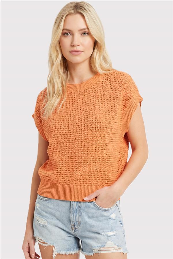 Britteny Orange Open Knit Sweater Vest