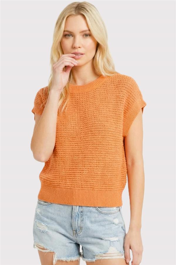 Britteny Orange Open Knit Sweater Vest