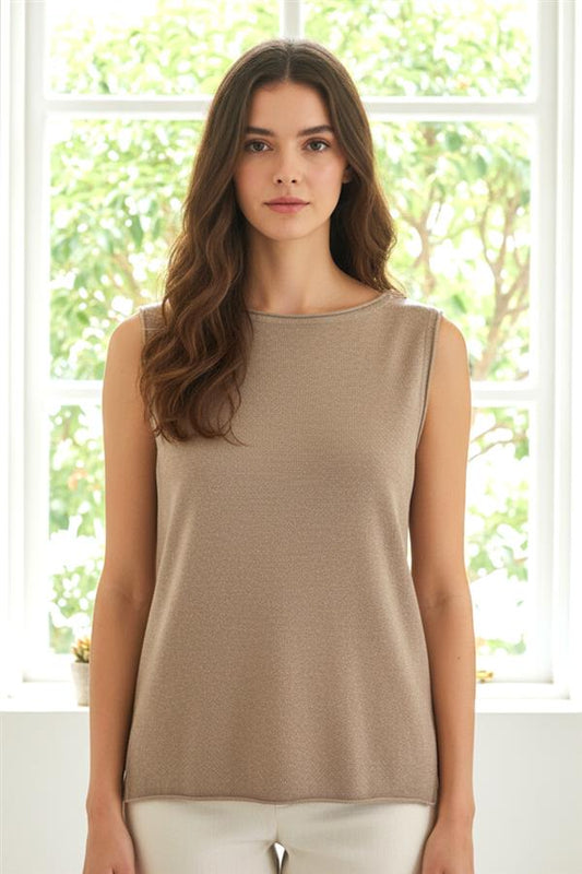 Julia Taupe Wide Crew Neck Tank