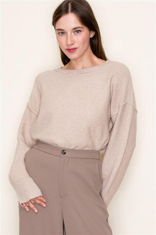 Amelia Wide Crewneck Pull Over in Sand