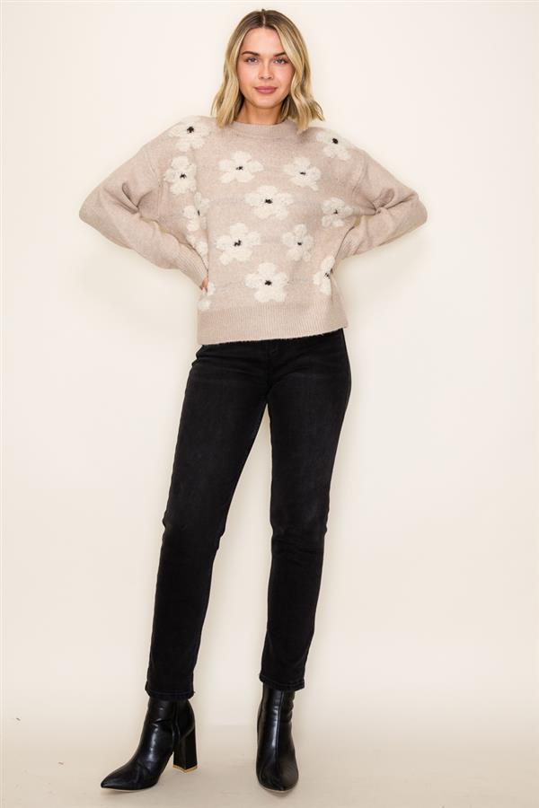 Evelyn Floral Sweater in Taupe