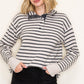 Charolette Mock Half Button Neck Striped Sweater