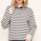 Charolette Mock Half Button Neck Striped Sweater