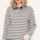 Charolette Mock Half Button Neck Striped Sweater