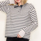 Charolette Mock Half Button Neck Striped Sweater