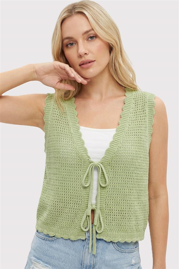 Gema Green Knitted Tie Tank