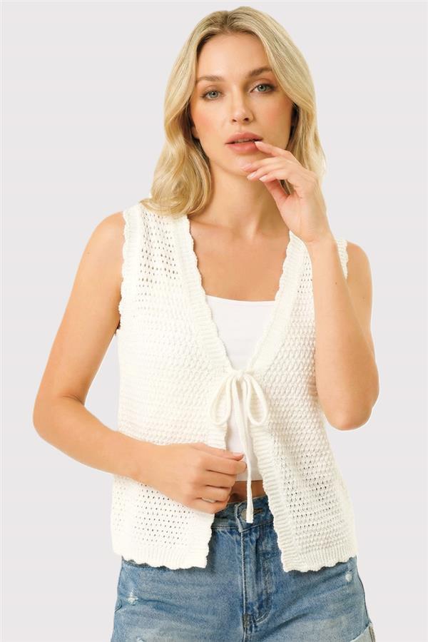 Gema White Knitted Tie Tank