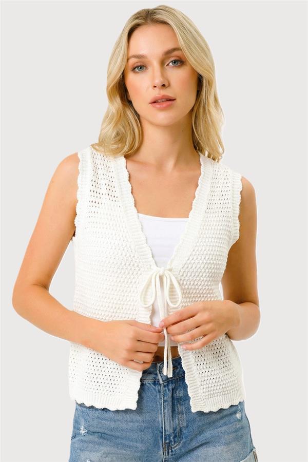 Gema White Knitted Tie Tank