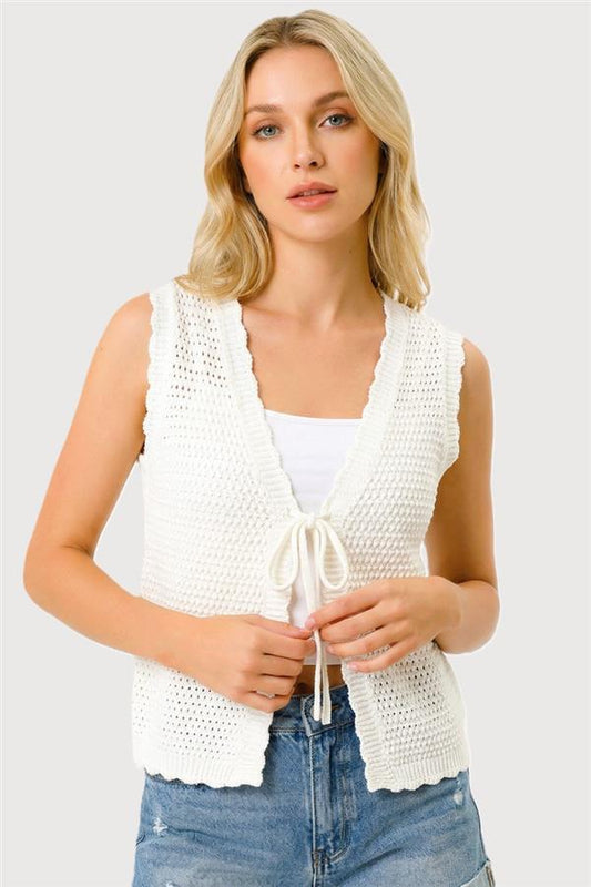 Gema White Knitted Tie Tank