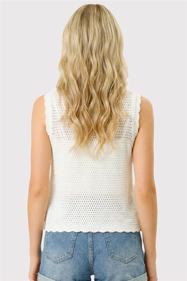 Gema White Knitted Tie Tank