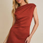 Lauren One Shoulder Midi Dress in Rust