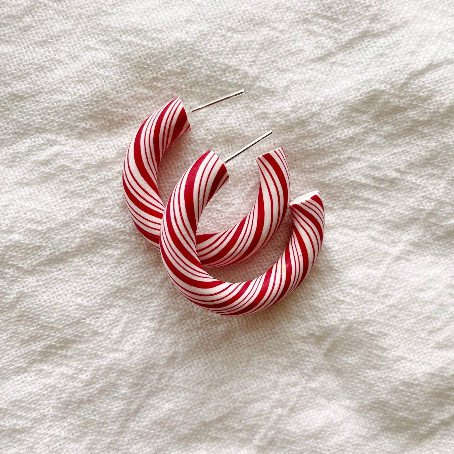 Candy Cane Hoops - Red | Polymer Clay Christmas Earrings
